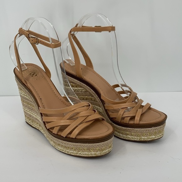 Vince Camuto Parys wedge espadrille sandal shoe strappy ankle strap tan 9 40 - Picture 2 of 6